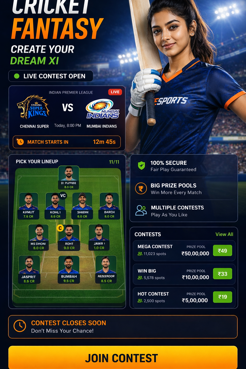 Come Guru App cricket matchday visual