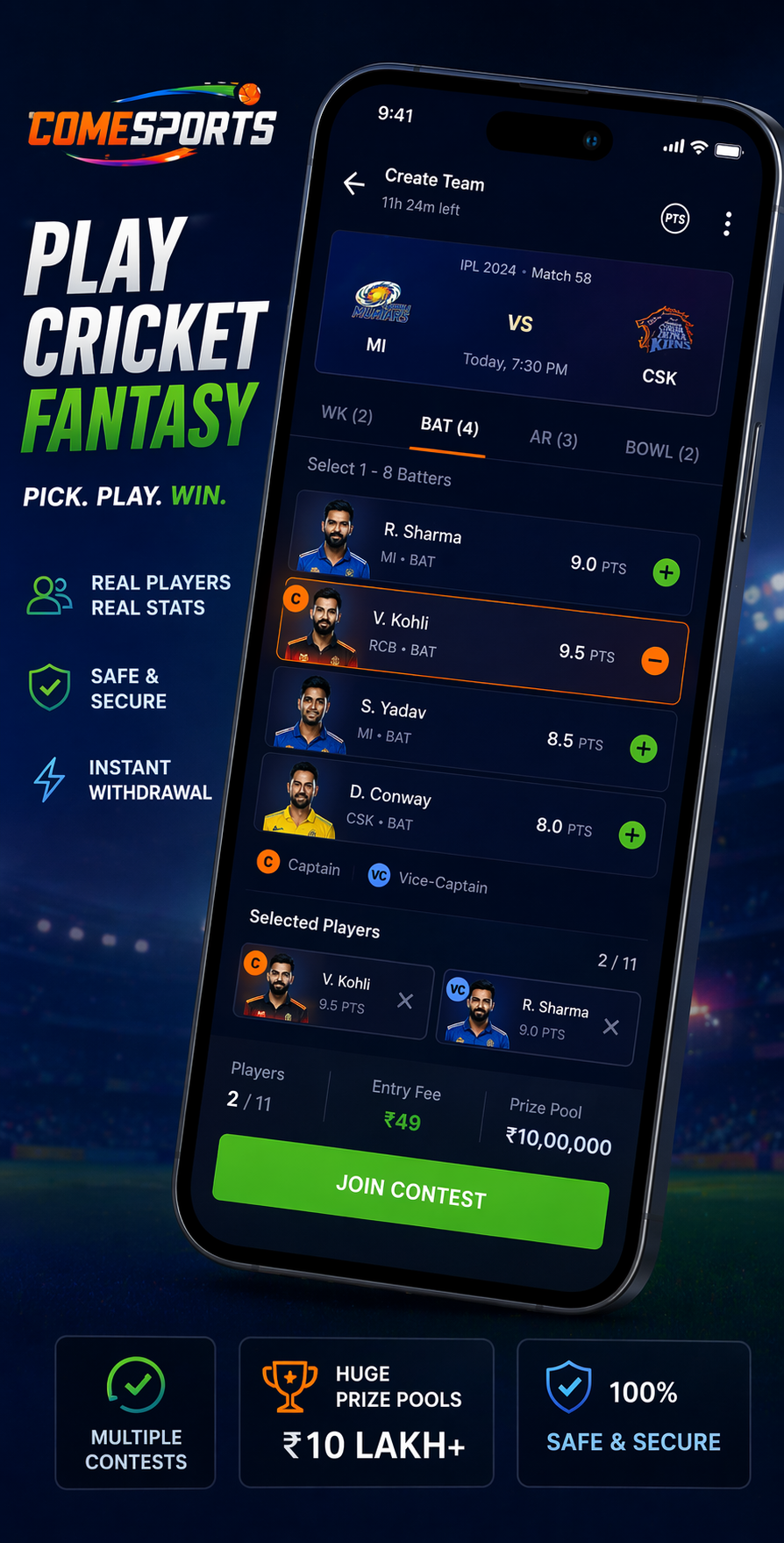Come Guru App cricket fantasy visual